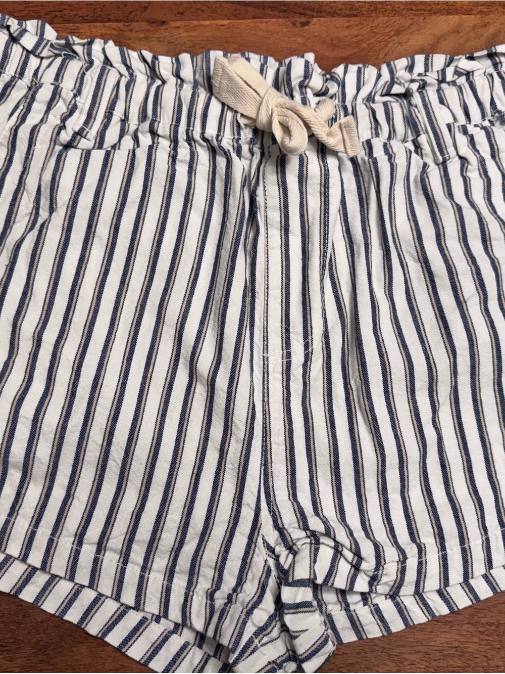 Harlow Navy and White Striped Cotton Drawstring Shorts